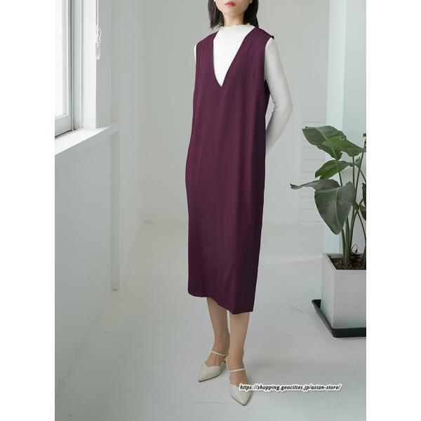 ノースリーブ | タンクワンピース 秋物 レディース ワンピース サイドポケット Vネック バックスリット入れ 20代50代 通学通勤 無地 大人 2022秋冬