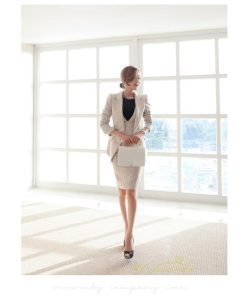 セットアップ | ワンピーススーツ セレモニー スーツ ママ オフィス 通勤用 フォーマル 長袖ジャケット+ノースリーブワンピース レディース 結婚式 ストライプ柄 2点セット