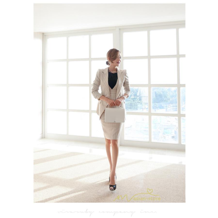 セットアップ | ワンピーススーツ セレモニー スーツ ママ オフィス 通勤用 フォーマル 長袖ジャケット+ノースリーブワンピース レディース 結婚式 ストライプ柄 2点セット