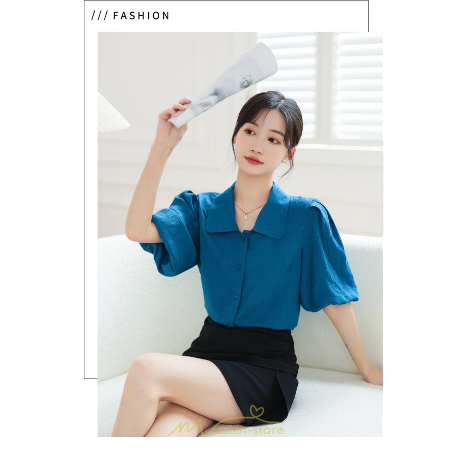 シャツ・ブラウス | ブラウス レディース オフィス シャツ 青 フォーマル 半袖 おしゃれ カジュアル フェミニン 開襟 着痩せ フランス風 お仕事 クラシック ビジネス 通勤 OL