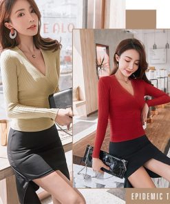 新作入荷アイテム | レディース ニットソー 長袖 プルオーバー トップス 韓国ファッション ニット きれいめ 秋冬 Vネック ニットセーター