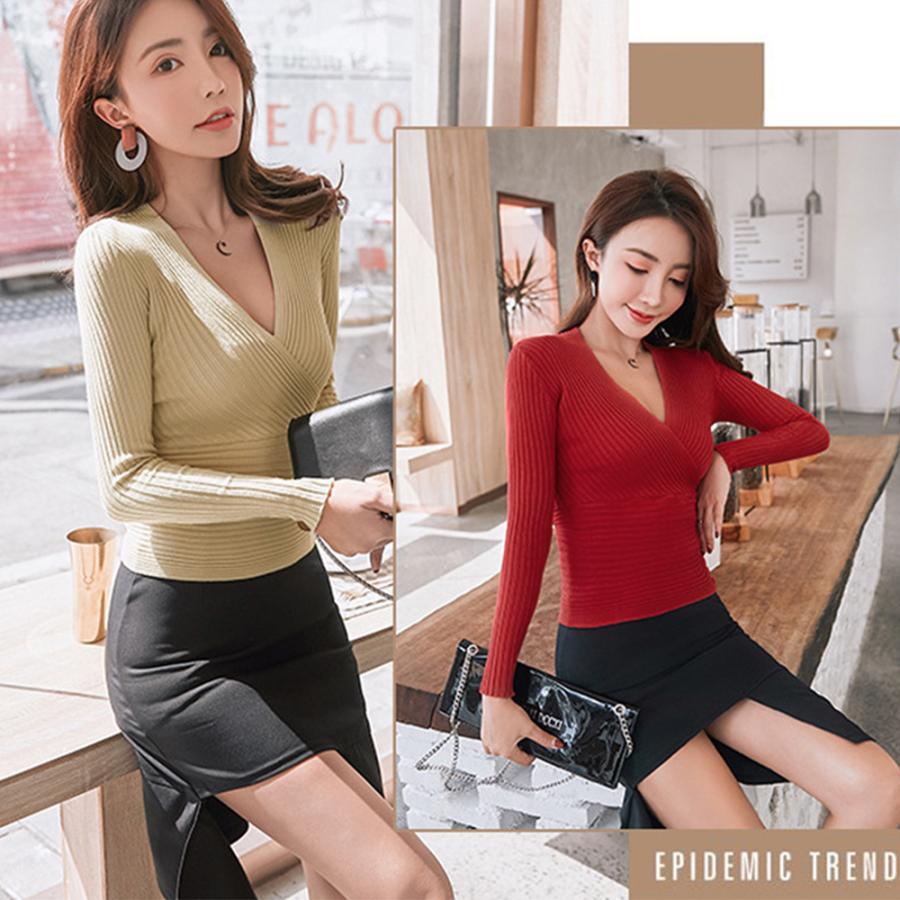 新作入荷アイテム | レディース ニットソー 長袖 プルオーバー トップス 韓国ファッション ニット きれいめ 秋冬 Vネック ニットセーター