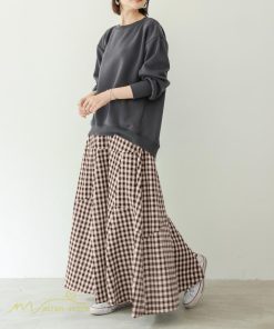 スカート | ロング夏新作 フレア切り替え チェック柄 20代30代 大人 40代50代 可愛い 60代 ゆったり 広い裾 ウエストゴム 6色 春 ダンス舞台 綿 春夏 秋