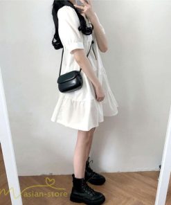 ミニ丈 | ワンピース 無地 レディース ショートワンピース 半袖 かわいい スクエアネック サマーワンピース 夏新作 カジュアル 黒 Aラインワンピース XL ゆったり 白