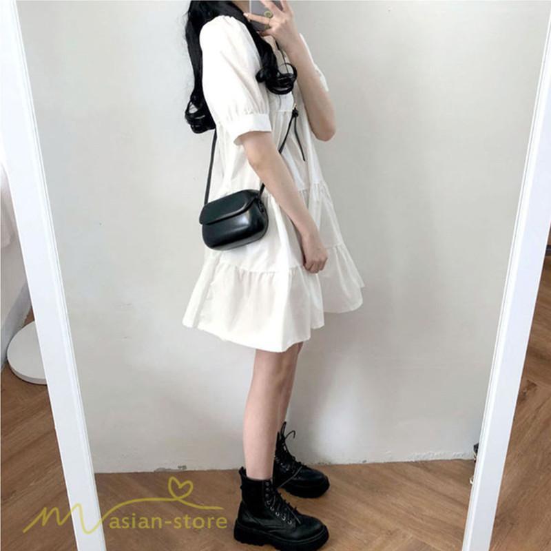 ミニ丈 | ワンピース 無地 レディース ショートワンピース 半袖 かわいい スクエアネック サマーワンピース 夏新作 カジュアル 黒 Aラインワンピース XL ゆったり 白