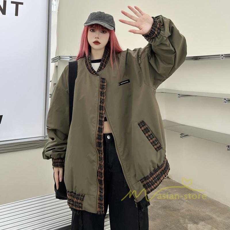 コート・ジャケット | ブルゾン レディース 秋 アウター ジャケット ジャンパー 上着 羽織り Oversize スタジャン メンズ 男女兼用 大きいサイズ 切り替え スタンドカラー