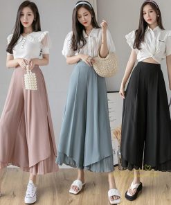 ワイドパンツ | シフォンパンツ レディース きれいめ ハイウエスト ガウチョパンツ ボトムス ゆったり 体形カバー ロング丈 夏物 オフィス 通勤 女性らしい