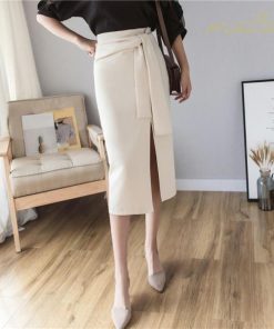 スカート | 夏 膝丈 セクシースリット タイト無地 大人 リボン 可愛い オフィス 30代40代50代 夏服 サマースカート しっかり