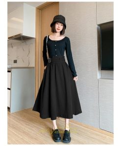 スカート | 綿秋 Aラインロングレディース 秋物 ボトムス 秋服 無地 体型カバー 30代通学通勤 40代50代 大人 おしゃれ感
