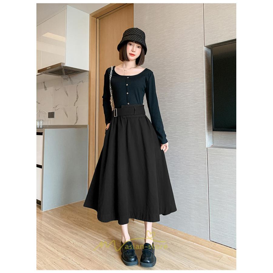 スカート | 綿秋 Aラインロングレディース 秋物 ボトムス 秋服 無地 体型カバー 30代通学通勤 40代50代 大人 おしゃれ感