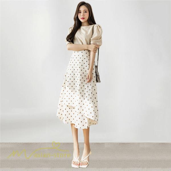 スカート | ロング 水玉 春夏 Aラインエレガント レディース 40代 ハイウェストボトムス 大人 通勤OL 体型カバー 20代 オシャレ30代 50代