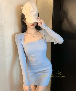 ミニ丈 | ニットワンピース ショート丈 レディース セクシー 長袖タイトワンピ 着やせ おしゃれ パーティードレス ファッション ミニワンピ スクエアネック ストレッチ