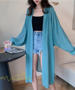 カーディガン | レディース 春 ロング ひんやり 夏 フェミニン カジュアル 無地 白 黒 コーデ オフィス 長袖 激売れ 薄手 細見え 体型カバー お出かけ シフォン