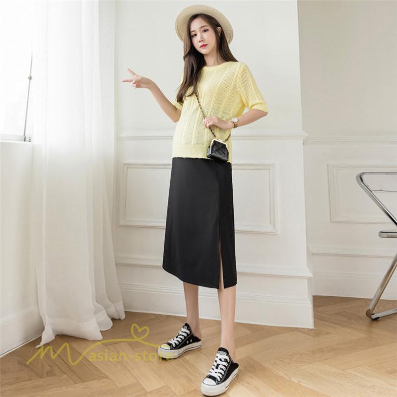 スカート | マタニティレディース 裾口スリット 上品 マタニティウェア 春 夏 大きいサイズ 無地 ウエスト調整 産前産後 マタニティ 妊婦服 妊婦 通勤