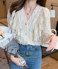 シャツ・ブラウス | ブラウス レディース きれいめ 40代 春秋 オシャレ 長袖 ブラウス レーストップス 夏物 Vネック 20代30代 着痩せ 通勤通学 着回し カジュアル 韓国ファッション