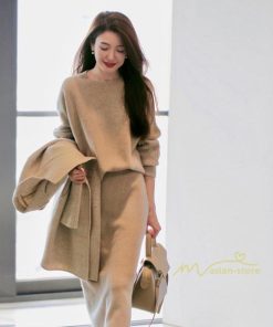 セットアップ | ニットレディース 40代 秋冬 長袖 ニット セーター スカート無地 ロング丈 オシャレ オシャレ韓国風 2点セット オフィス カジュアル