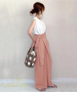 ワイドパンツ | レディース ガウチョパンツ 無地 ロングパンツ 着痩せ 体型カバー カジュアル パンツ おしゃれ 蝶結び かわいい ハイウエスト ゆったり 韓国風