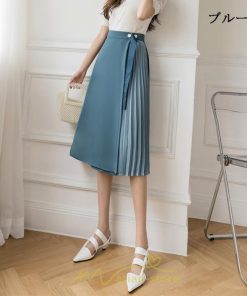 スカート | プリーツひざ下 きれいめ 上品 ハイウェスト スリット Aライン デート 黒 きれい 着痩せ 通勤 OL オシャレ ビジネス 春夏秋冬 脚長効果 オフィス