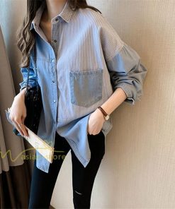 シャツ・ブラウス | シャツ レディース デニムシャツ シャツブラウス 秋コーデ 長袖 デニム 切り替え きれいめ ストライプ カジュアル 上品 2XL 秋 大きいサイズ 春 ライトアウター