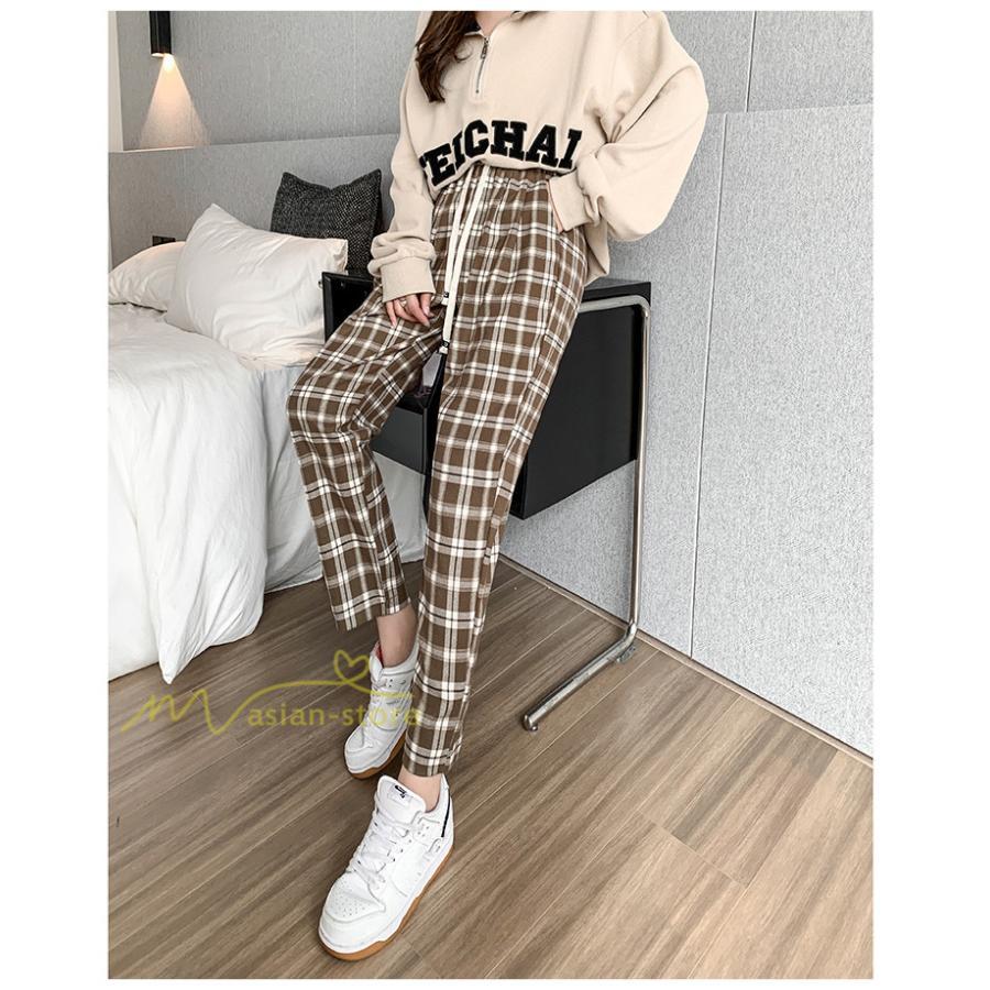 ワイドパンツ | レディース パンツ ゆったり 秋冬 コーデ カジュアル チェック柄 20代 30代 着痩せ 体型カバーロング丈 お出かけ ウエストゴム 50代 40代
