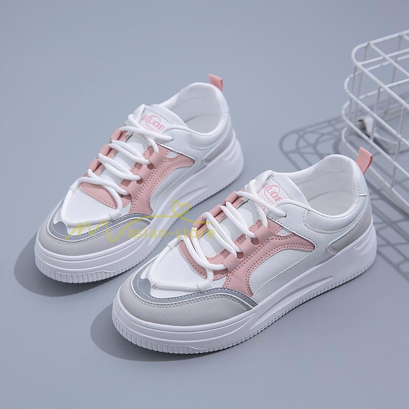 スニーカー | スニーカー レディース レディースシューズ ローカット 靴 フラットシューズ ぺたんこ ウォーキングシューズ Pu革 厚底靴 歩きやすい 厚底スニーカー 美脚