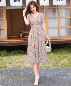 ミディアム | ワンピース Aライン レディース 着痩せ 上品 カジュアルワンピース 大きいサイズ きれいめ Vネック ひざ下丈 ミディアムワンピース お出かけ 通勤通学 30代40代