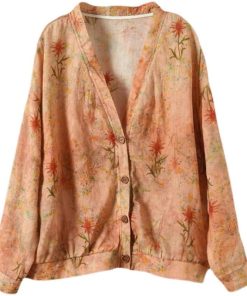 カーディガン | 麻混 レディース 花柄 初秋 リネン カジュアル Vネック 長袖 羽織 きれいめ 春 夏 秋 薄手 おしゃれ 40代50代 ゆったり 20代30代 大きいサイズ