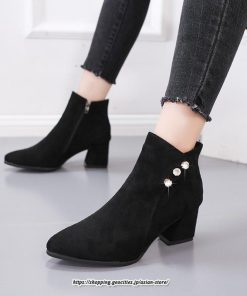 ブーツ | ショートブーティ レディース スエード調 太めヒール 靴 人工水晶 キラキラ オシャレ お出かけ デート キレイめ 通勤 20代30代40代50代