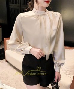 シャツ・ブラウス | ブラウス リボン リボンタイ バルーン袖 バルーンスリーブ シャツ 無地 長袖シャツ ファッション カジュアル エレガント 細身 OL オシャレ 通勤 新作 優雅 上品