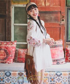 ミニ丈 | ワンピース レディース 長袖 夏秋 きれいめ 大人膝上 リゾート 花柄 おしゃれ 可愛い 通勤 お呼ばれ 綿麻 レトロ がーりー 甘め エスニック風 デート