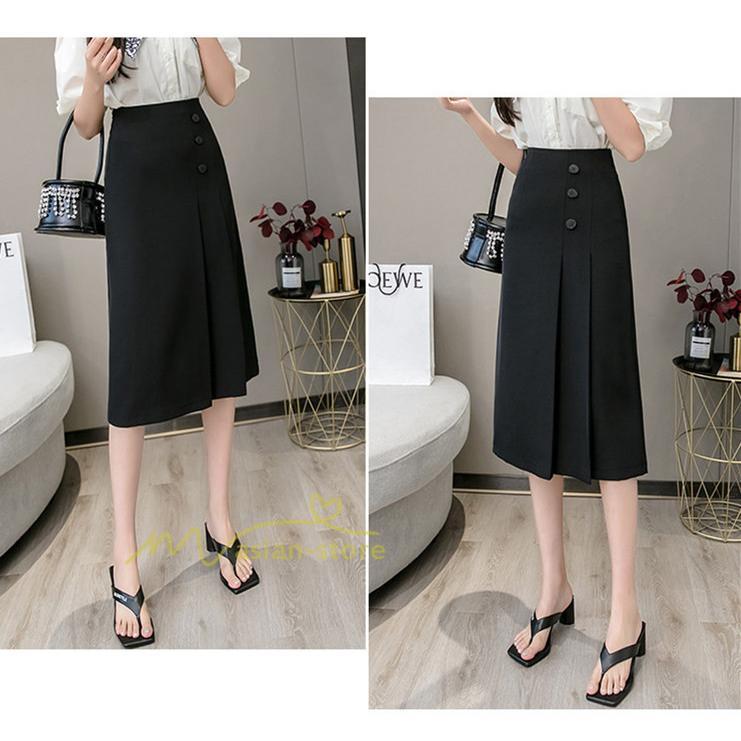 スカート | タイトボタン 膝下 ミディアム丈 ミモレ丈 キレイめ プリーツ通勤通学 ビジネス OL オフィス 春夏秋 2022新作 20代30代40代 着回し 無地人気