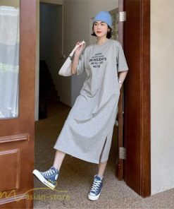 マキシ | ワンピース レディース Tシャツワンピース カットソー ロングTシャツ 夏新作 英字 半袖ワンピ ロングワンピ 大きいサイズ 体型カバー サマー 裾口スリット 夏物