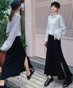 フレアスカート | ニットスカート レディース ハイウエスト フレアスカート