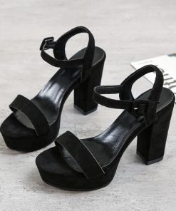 サンダル ミュール | スエードサンダル ラウンドトゥ 太ヒール ストラップサンダル 大きいサイズ サンダル 黒 スエード調 靴 シューズ ハイヒール 大人 30代 二次会 無地