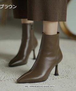 ブーツ | ショートブーティー ハイヒール レディース 可愛い おしゃれ 靴 美脚 脚長 通勤 秋 冬 サイドジッパー パンプス 大人 ピンヒール 高級感