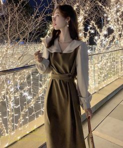 ミディアム | ワンピース 春 秋 ハイウエスト レディース 長袖 Aラインワンピース 通勤 通学 お出かけ 大人 上品 長袖ワンピース 通学 シンプル 通勤 切り替え 無地 大人