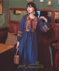 マキシ | ワンピース 個性的 ロングワンピース 細見えワンピース エスニック 綿麻 リゾート ワンピ 長袖 刺繍 カジュアル 大人 春夏秋 きれいめ 上品 ゆったり 体型カバー