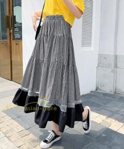 スカート | フレア ロング春物 レディース 春夏 チェック柄 ドッキング リゾート 体型カバー お出かけ 20代30代40代50代 着痩せ 通勤通学 カジュアル
