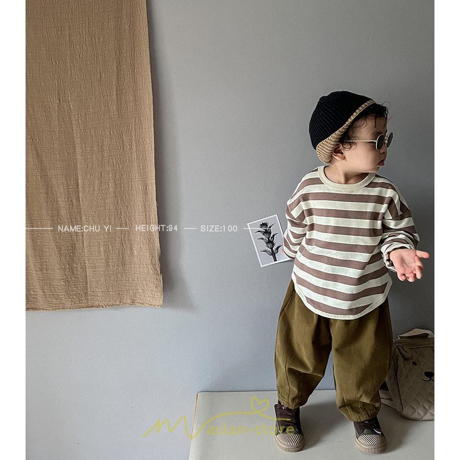 衣装 服 | 子供服 長袖Tシャツ キッズ 男の子 女の子 ロンT トップス 長袖 コットン 春 秋 カジュアル ボーダー柄 ナチュラル 可愛い 男女兼用