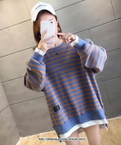 パーカー | 重ね着風トレーナー レディース 長袖 トップス カジュアル スウェット ボーダー柄 ゆったり トレーナー トップス 切り替え 可愛い きれいめ レイヤード風