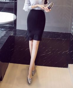 スカート | タイトマーメイドハイウエスト セクシーヒップアップ 膝丈無地 黒 オフィス 30代40代 50代 フォーマル