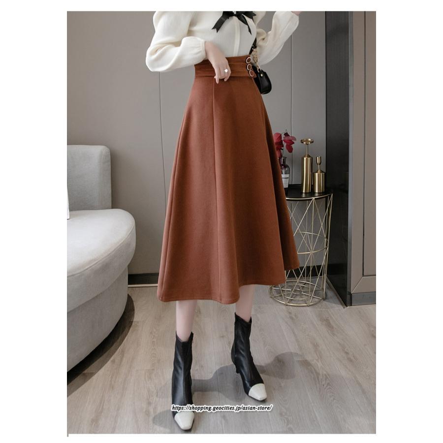 スカート | レディース ロングフレアAラインボトムス ラシャ 秋冬 暖か カジュアル お洒落 大人 可愛い 50代 30代 20代 着痩せ 40代