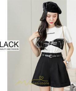 ショートパンツ | パンツ 無地 ベルト 美脚 カジュアル シンプル レディース 春 夏 ベルト付ボトムス お出かけ 日常 ズボン ゆったり 短パン