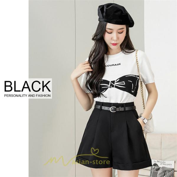 ショートパンツ | パンツ 無地 ベルト 美脚 カジュアル シンプル レディース 春 夏 ベルト付ボトムス お出かけ 日常 ズボン ゆったり 短パン