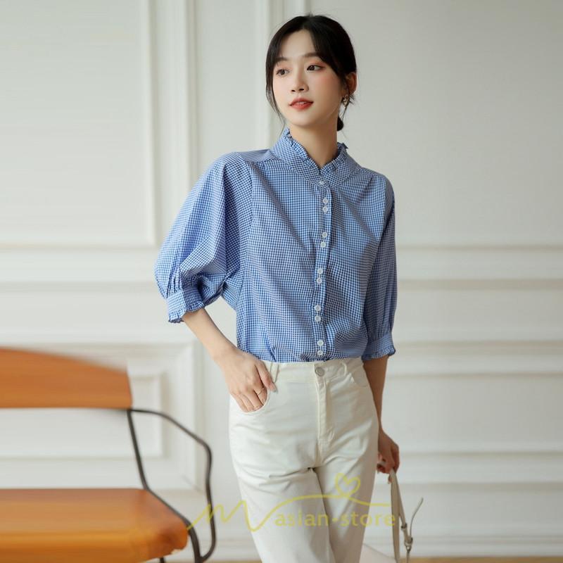 シャツ・ブラウス | ブラウス コットン 七分袖 レディース 青 入学式 入園式 卒業式 卒園式 フォーマル 結婚式 ママ 着痩せ 華奢見え OL お仕事 20代30代40代 通勤 新作 ビジネス