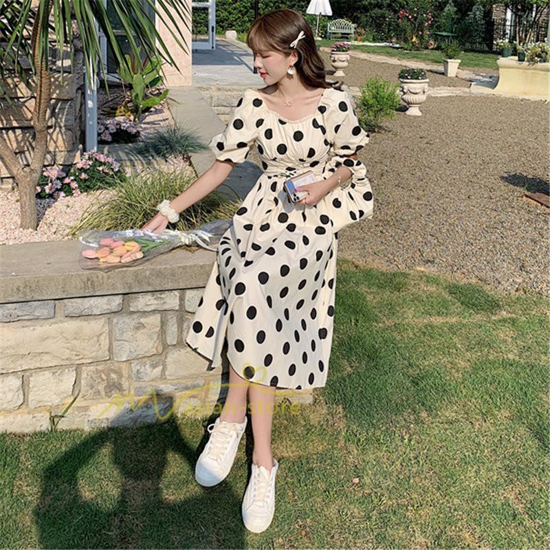 マキシ | ワンピース レディース チュニック 半袖 楽ちん 大きいサイズ 体型カバー ドット柄 カジュアル お出かけ ファッション 着痩せ 20代30代40代 エレガント 夏物