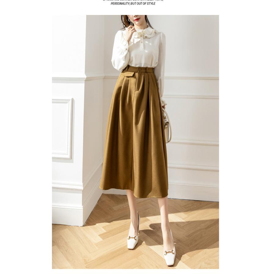 スカート | レディース ロング フレア Aライン 秋冬 ミモレ ハイウエスト 体型カバー キレイめ オシャレ フェミニン 可愛い お出かけ 着痩せ OL 通勤 通学