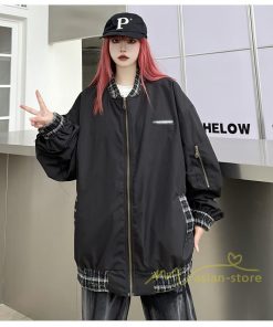 コート・ジャケット | ブルゾン レディース 秋 アウター ジャケット ジャンパー 上着 羽織り Oversize スタジャン メンズ 男女兼用 大きいサイズ 切り替え スタンドカラー