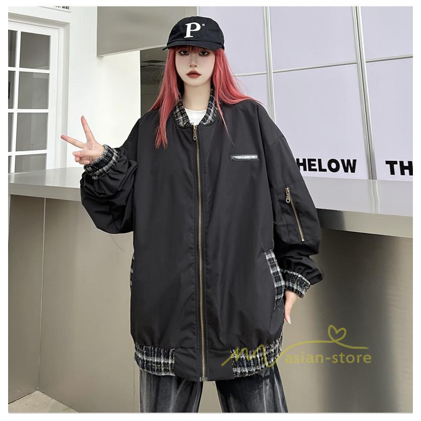 コート・ジャケット | ブルゾン レディース 秋 アウター ジャケット ジャンパー 上着 羽織り Oversize スタジャン メンズ 男女兼用 大きいサイズ 切り替え スタンドカラー
