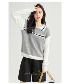 ニット・セーター | ニット レディース トップス 秋冬 セーター 長袖 秋服コーデ 切り替え ボーダー柄 ストライプ あったか 暖か 2022新作 通学 定番 かわいい 通勤 オシャレ
